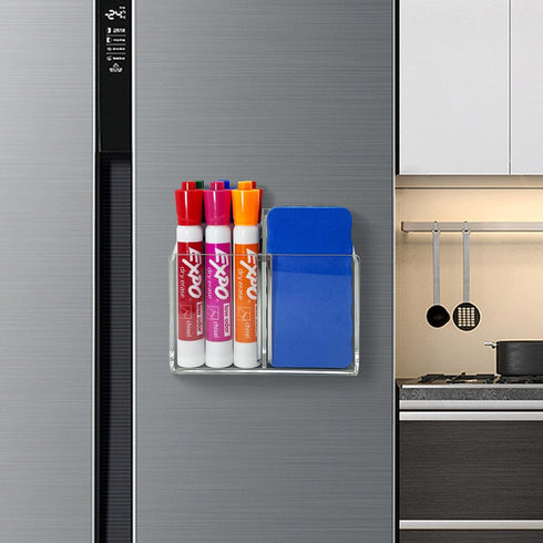 Magnetic Dry Erase Marker Holder, Acrylic Magnetic Pen Holder for Fridge, Magnetic Marker Holder for Whiteboard, 2 Compartments Whiteboard Marker ...