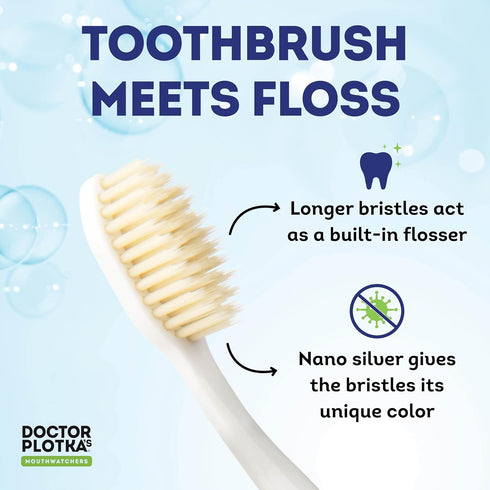 MOUTHWATCHERS Dr Plotkas Extra Soft Flossing Toothbrush and Whitening Toothpaste, Adult Manual Soft Toothbrush, Naturally Sourced Toothpaste, 1 To...