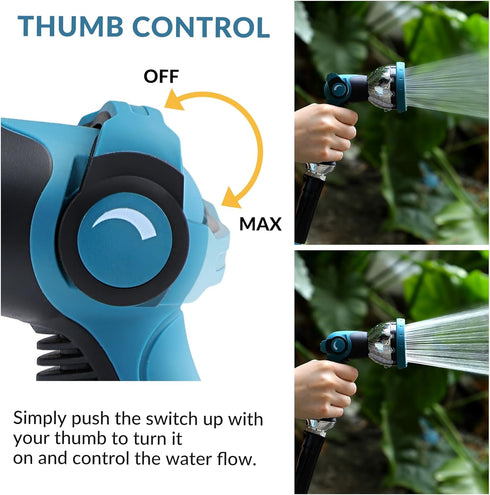 Garden Hose Sprayer Nozzle - Water Hose Nozzle with 10 Adjustable Spray Patterns Heavy Duty, Thumb Control On Off Valve, High Pressure Hose Spraye...