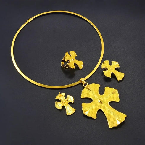 Ethiopian Jewelry for Women Set - Ethiopian Jewelry - Ethiopian Cross - Ethiopian Big Cross Sets Choker Earrings Rings African Eritrean Anniversar...