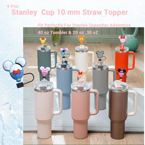9 pcs Silicone Straw Covers Cap for Stanley 20 30&40 Oz Cup,10mm Diameter Different Cute Mouse Ears Straw Toppers for Stanley 40Oz Tumbler, Dust-P...