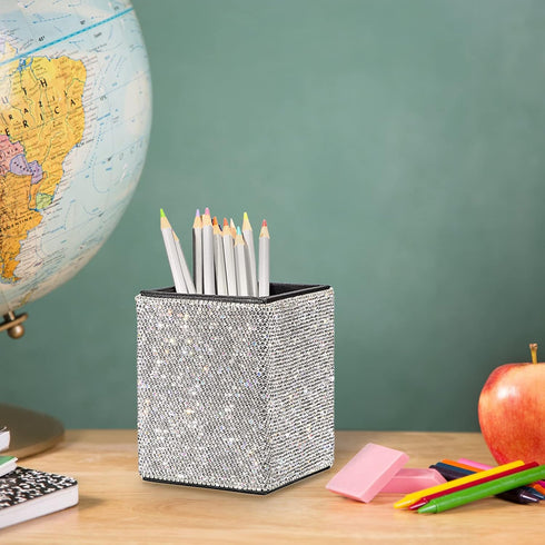 BTSKY Crystal Glitter Pen Holder for Desk Shiny Pencil Pot Holder Box Bling Rhinestone Pen Pencil Cup Organizer Decorative Makeup Brushes Holder G...