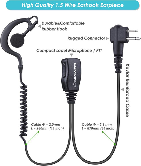 (2 Pack) Walkie Talkie Earpiece, 2-Pin 2.5mm/3.5mm G Shape Walkie Talkie Headset with PTT Mic, Compatible with Motorola Two-Way Radios...