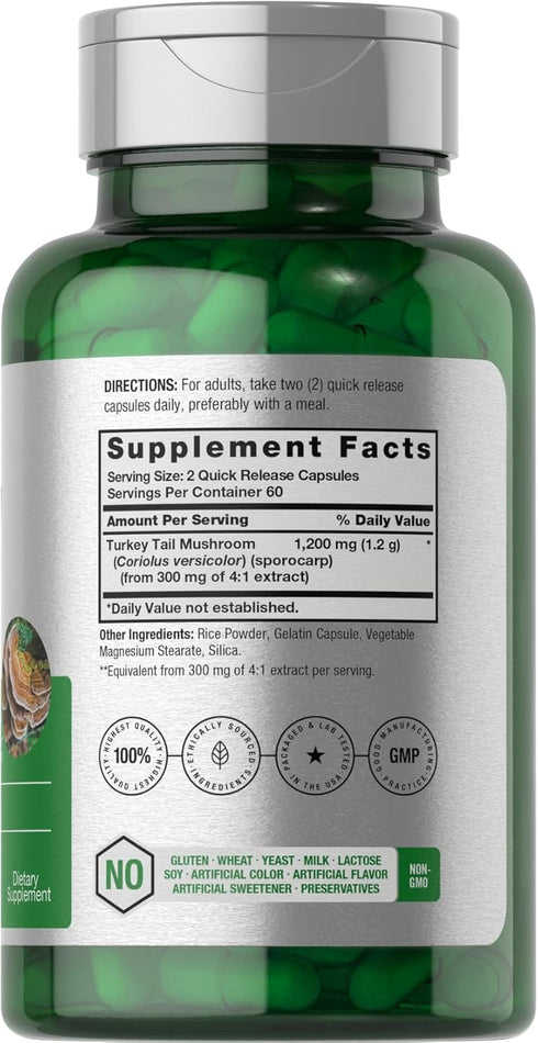 Horbaeach Turkey Tail Mushroom Capsules | 1200mg | 120 Count | Non-GMO and Gluten Free Extract...