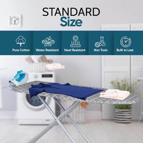 Ironing Board Cover – Iron Board Cover with Padding 100% Cotton Fabric with Metalized Coating & Foam Lamination, Prevents Burning, Great Cover for...