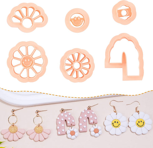 Puocaon Smiley Sunflower Clay Cutters - 6 Pcs Polymer Clay Cutters for Earrings Making, Smiley Face Flower Clay Cutters Set Polymer Clay Jewelry M...
