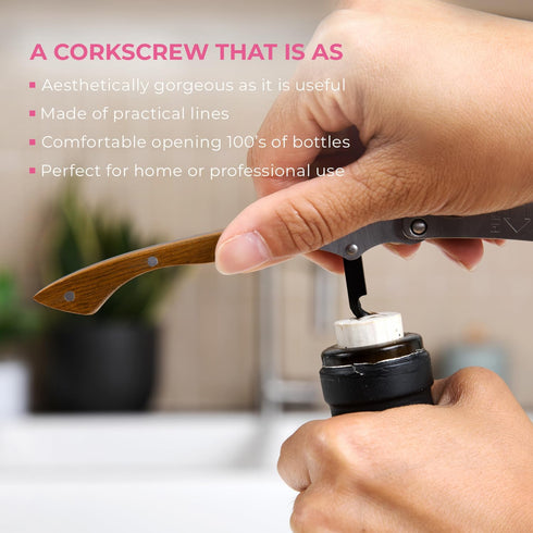 Pocket Prestige Waiters Corkscrew By Coutale Sommelier - Naturalwood - French Patented Spring-Loaded Double Lever Wine Bottle Opener for Bartender...