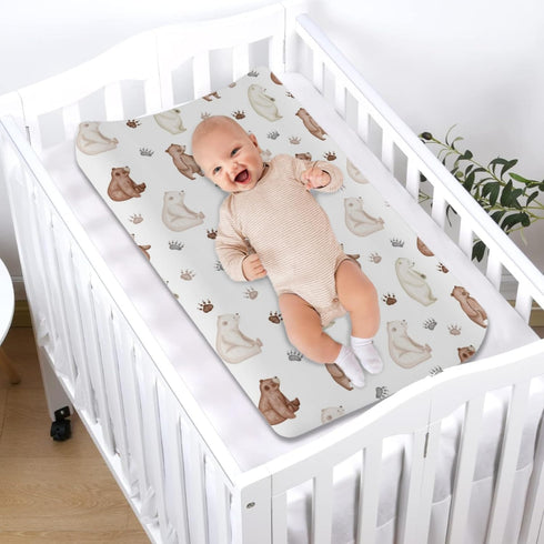Cute Woodland Bear and Paws Changing Pad Cover Cartoon Bear Changing Table Cover for Baby Boys Girls Ultra Soft Breathable Stretchy Snug Fitted Ba...
