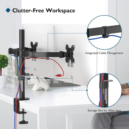 BONTEC Dual Monitor Desk Mount, Monitor Stand for 13–27 Inch LCD LED 2 Monitors, Ergonomic Full Motion Heavy Duty Double Arms Hold up to 22 lbs, V...