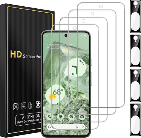 4 Pack Screen Protector for Google Pixel 8 with 4 Pack Camera Lens Protector, 9H Tempered Glass Film Anti-Fingerprint Case Friendly...