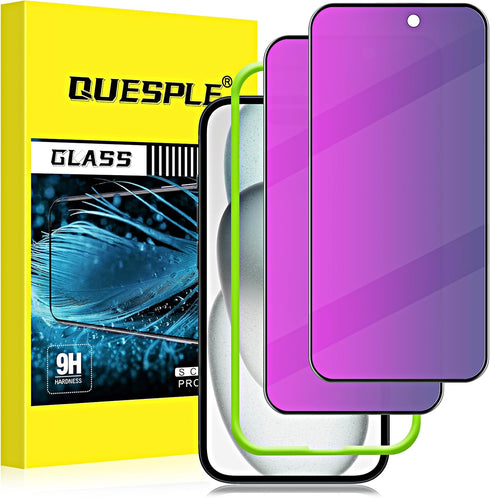 2 Pack Purple Privacy Screen Protector for iPhone 15 6.1 inch, 9H Anti-Spy Tempered Glass, Easy Installation, High Sensitivity, Case Friendly...