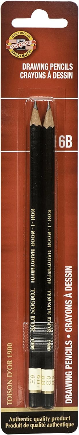 Koh-I-Noor Toison d'Or Graphite Pencil, 6B Degree, 2 Pack (FA1900.6BBC)...