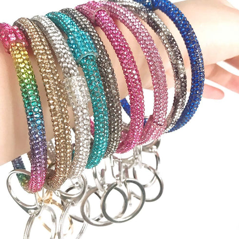 Rhinestone Wearable Keyring Bangle Sparkle Bracelet keychain Wristlet Key Chain for Women, Silver, 3 Inch...