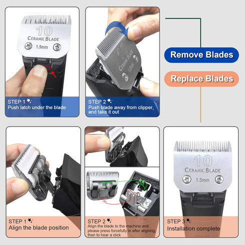 Detachable Pet Dog Clipper Blades, Compatible with Andis Size-7FC Cut Length 1/8"(3.2mm), Most Oster A5, Wahl KM Series Clippers,Made of Ceramic B...