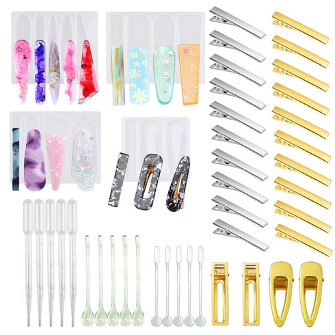 Cayway 29 PCS Resin Molds DIY Hair Pin Casting Mold Set Kit Includes 4 PCS Hair Clip Mould Strip Silicone Jewelry Molds and 24 PCS Metal Clip for ...