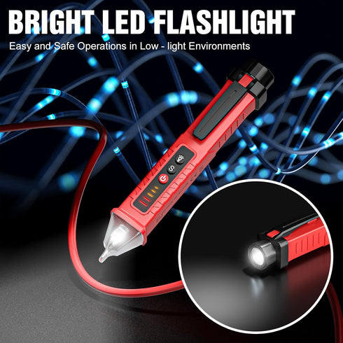 Voltage Tester HS-3201 Red,Non Contact Voltage Tester AC, Multi-Function Electricity Detector Pen 90V-1000V with LED Flashlight Buzzer Alarm Wire ...