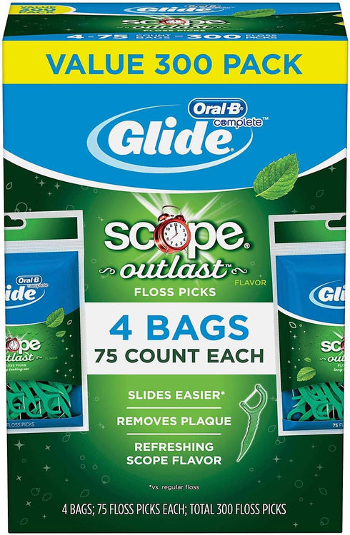 Glide Oral B Floss Picks Plusx 40mm Outlast - Long Lasting Mint, 4 Pack of 75...