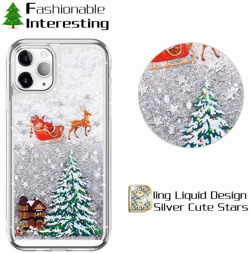 for iPhone 12 Pro Max Case iPhone 12 Pro Max Christmas Phone Case Glitter Sparkle Liquid Floating Case Shockproof Clear Soft TPU Bumper Case Xmas ...
