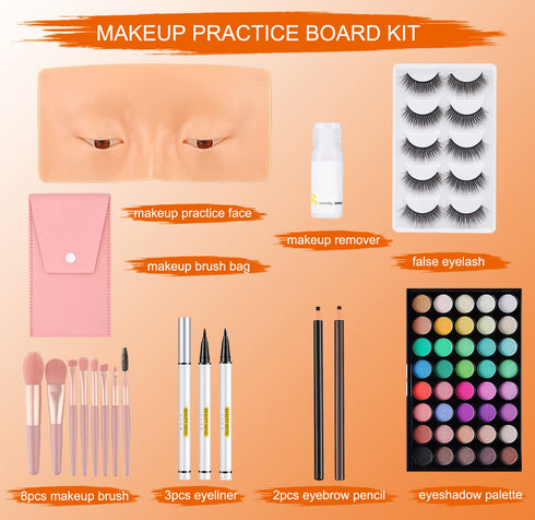 Makeup Practice Face Board, 3D Reusable Makeup Mannequin Face Eyeshadow Mannequin, Make up Practice Face with Makeup Kit for Professional Makeup A...