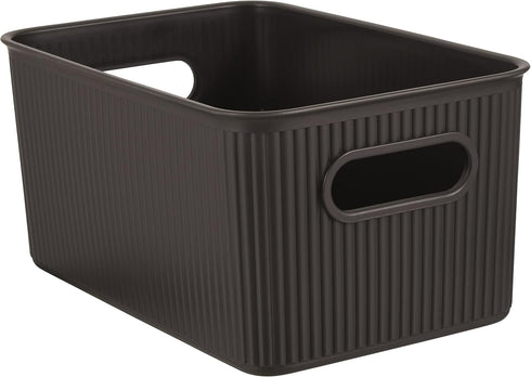Superio Ribbed Collection - Decorative Plastic Lidded Home Storage Bins Organizer Baskets, Medium Brown (1 Pack - 5 Liter) Stackable Container Box...