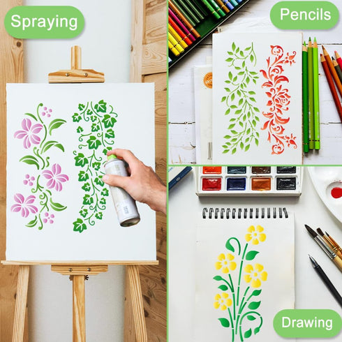 14PCS Leaves Stencils for Crafts Flowers Reusable Stencils for Painting Vines Stencils for DIY Crafts Texture Reusable Drawing Templates Stencils ...