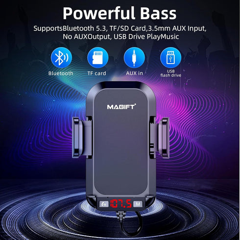 54W Bluetooth 5.3 FM Transmitter Car Adapter with Phone Holder 3-in-1, HiFi Bass Sound, Hands-Free Calling, 36W PD, QC 18W Supports TF/SD Card 64G...