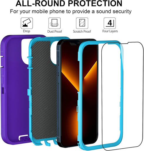 for iPhone 13 Pro Max 6.7" Heavy Duty Protection Case with 2 Screen Protector, Military Grade Drop Protective Shockproof Phone Case (Purple Blue)....