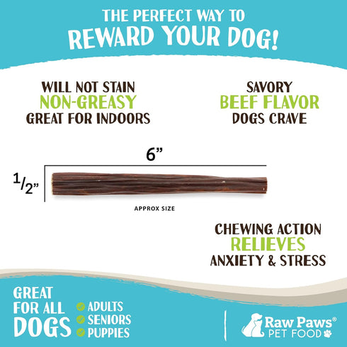Raw Paws Beef Gullet Sticks for Dogs, 6-inch, 10-ct - Free-Range Cows raised without Antibiotics or Added Hormones - Gullet Sticks for Small Dogs ...