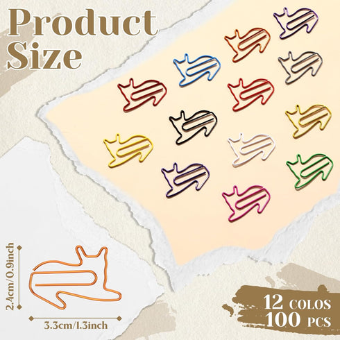 100 Pcs Paper Clips 1.34 x 0.8 Inches Multicolored Paper Clips Cute Paper Clips Journaling Supplies for Bookmark Study Gifts (Cat)...