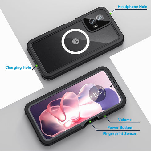 Lanhiem for Moto G Power 5G 2024 Case, IP68 Waterproof Dustproof Case with Built-in Screen Protector, Rugged Full Body Shockproof Magnetic Phone C...