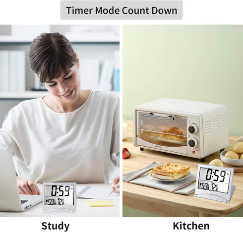 Digital Travel Alarm Clock Battery Operated, Portable Large Number Display Alarm Clock with Temperature,12/24 H Small Desk Clock -Silver (NO Light...