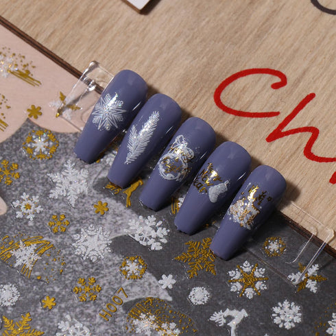 JMEOWIO 8 Sheets Christmas Glitter Nail Art Stickers Decals Self-Adhesive Pegatinas Uñas Snowflake Xmas Winter Holiday Cute Gold White Nail Suppli...