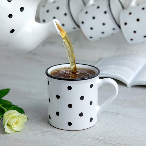 City to Cottage Handmade White And Black Polka Dot Ceramic Extra Large 17.5oz/500ml | Hot Chocolate, Coffee, Tea Mug, Cup with Handle Unique Desig...