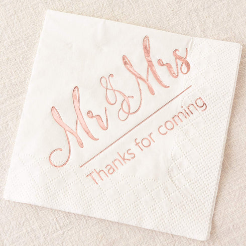 Crisky Wedding Napkins Mr Mrs Rose Gold Cocktail Beverage Dessert Napkins for Wedding Tabel Decoration Engagement Party Supplies, 100 Pcs, 3-Ply...