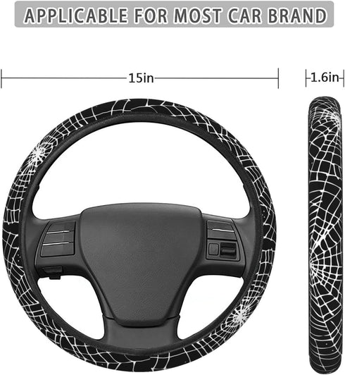 Retro Halloween Web Spider Steering Wheel Cover for Women, Girls 15 inch Universal Auto Car Anti Slip Wrap Steering Wheel Covers Fit for Vehicles,...
