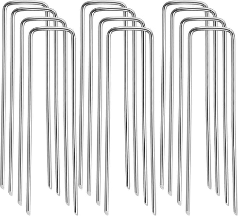 12 Pack Garden Stakes Landscape Staples, 5 inch U-Shaped Tent Stakes 11 Gauge Galvanized SOD Pins Lawn Stakes for Weed Barrier Fabric Securing, Fe...