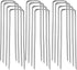 12 Pack Garden Stakes Landscape Staples, 5 inch U-Shaped Tent Stakes 11 Gauge Galvanized SOD Pins Lawn Stakes for Weed Barrier Fabric Securing, Fe...