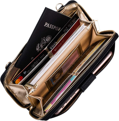 K . A Womens Wristlet Wallet Crossbody Bag Cellphone Purse Handbag RFID Card Slots 2 Strap Wrist...