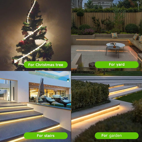 Solar Strip Lights Outdoor LED Outdoor Tape Lights Waterproof 20FT 180LED Rope Cuttable for Wrap Outside Pool Christmas Back Lighting Stair Step (...