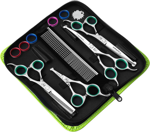 LovinPet Dog Grooming Scissors Set, all Safety Round Tips Professional 6 in 1 Germany Stainless Steel Dog Grooming Scissors Kit,Sharp and Durable ...