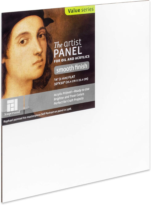 Ampersand Art Supply Wood Gesso Artist Painting Panel: Primed Smooth, 10" x 10", 1/8" Flat Profile...