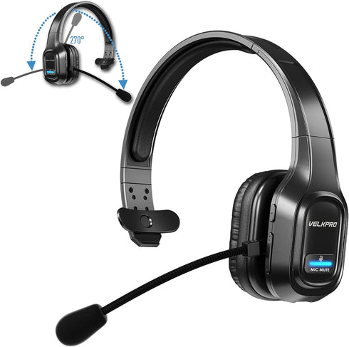 Wireless Headset with Microphone - Single-Ear Headphone, Adjustable Headband, Noise Isolation Mic - Communication for Truck Drivers, Home Office, ...