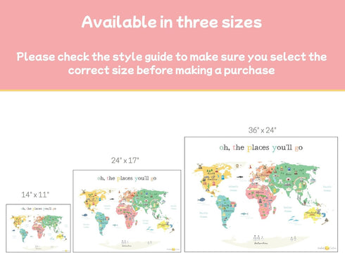 Oh the Places you'll Go Illustrated Kids World Map (24x17”) - Vibrant Educational World Map for Kids Wall Decor with Global Animals and Landmarks...