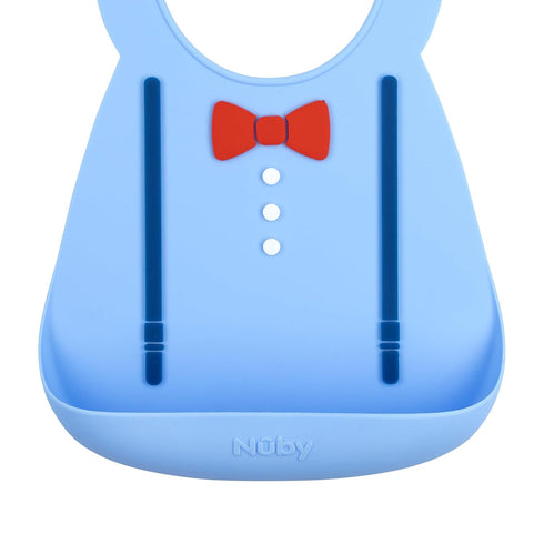 Nuby 3D Soft Silicone Baby Bib with Scoop - Silicone Bib for Toddlers and Babies 6+ Months - Suspenders and Bow Tie...
