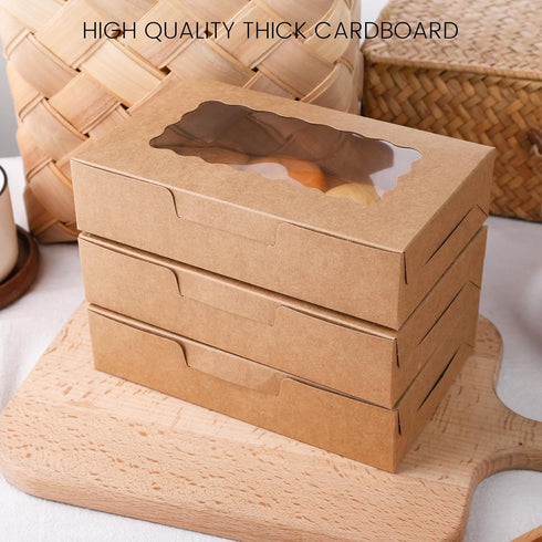 VGOODALL 20PCS snack Cookie Boxes with Window, 7"x4.3"x1.5" Brown Bakery Boxes Treat Bakery Cake Boxes for Macaron Chocolate Dessert Wedding Birth...