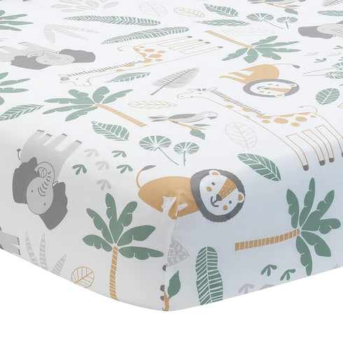 Lambs & Ivy Jungle Friends 100% Cotton Safari Animals Baby Fitted Crib Sheet...