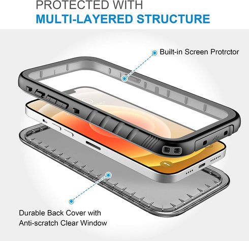 SPORTLINK Compatible with iPhone 12 Waterproof Case - iPhone 12 Pro Waterproof Case, Full Body Shockproof Dustproof Phone Screen Protector Rugged ...