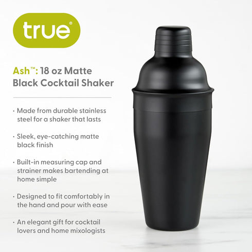 True Ash Stainless Steel Cocktail Shaker for Cold Brew Cocktails, Margarita, Whiskey Sour, Espresso Martini Shaker, Home Bar Accessories, Bartende...