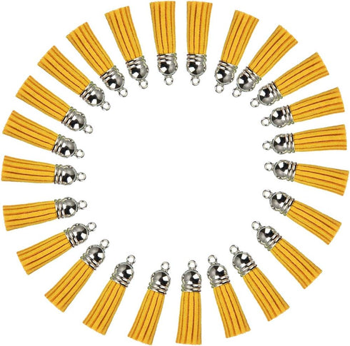 Keychain Tassels Leather Tassel Pendants with Silver White Caps,Tassel Charm for Jewelry Making Keychain Bracelets Ring Crafts -30pcs(1-1/2 inch,B...