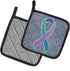 Caroline's Treasures AN1217PTHD Teal, Pink and Blue Ribbon for Thyroid Cancer Awareness Pair of Pot Holders Kitchen Heat Resistant Pot Holders Set...